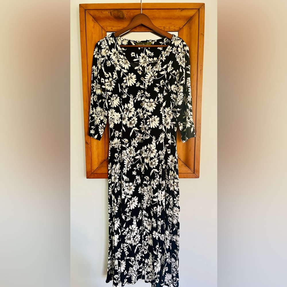 Susie Tompkins Esprit 1990s Black and White Daisy Maxi Dress